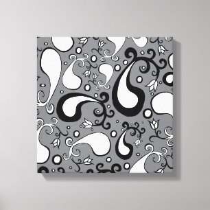 Abstract grijs en wit Tulip Paisley-patroon Canvas Afdruk