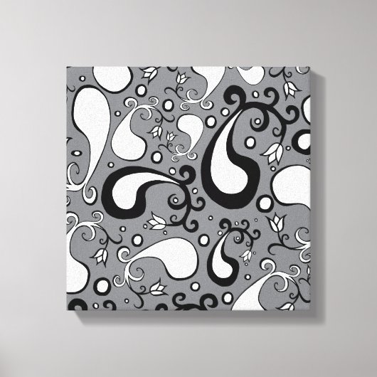 Abstract grijs en wit Tulip Paisley-patroon Canvas Afdruk (Voorkant)