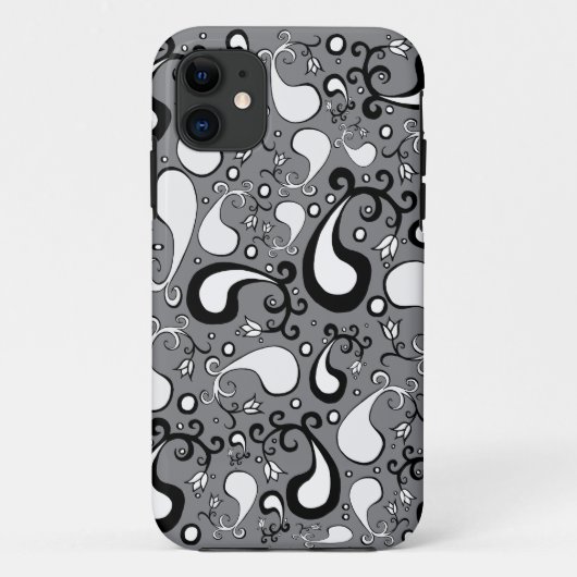 Abstract grijs en wit Tulip Paisley-patroon Case-Mate iPhone Case (Achterkant)