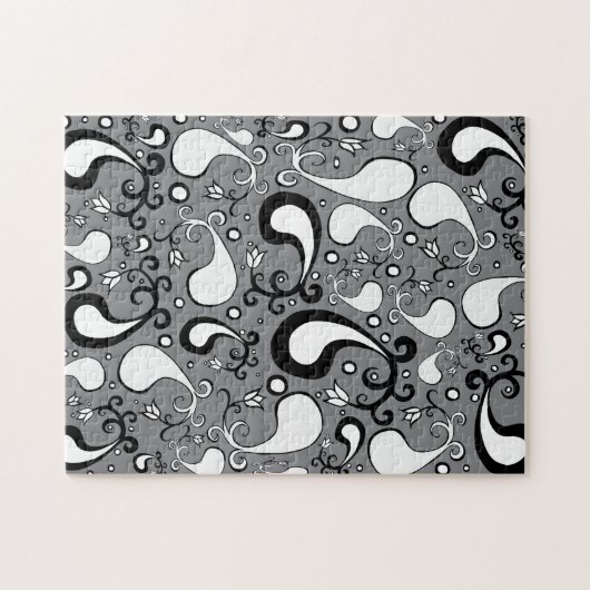 Abstract grijs en wit Tulip Paisley-patroon Legpuzzel (Horizontaal)
