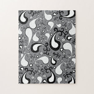 Abstract grijs en wit Tulip Paisley-patroon Legpuzzel