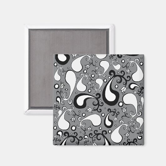 Abstract grijs en wit Tulip Paisley-patroon Magneet (Voorkant / Achterkant)