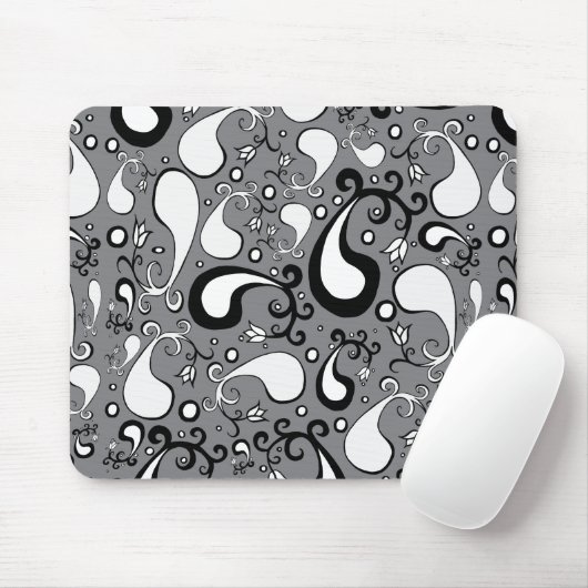 Abstract grijs en wit Tulip Paisley-patroon Muismat (Met muis)