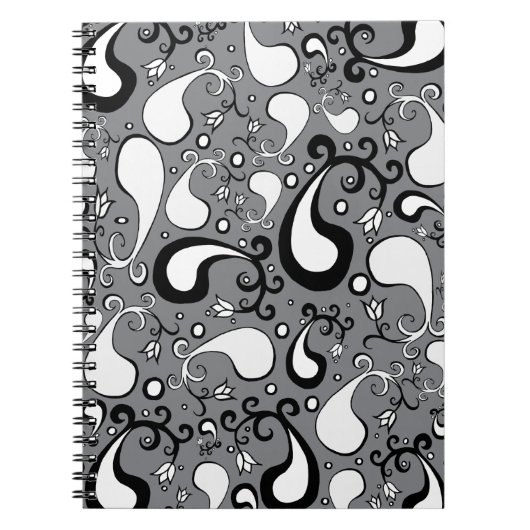Abstract grijs en wit Tulip Paisley-patroon Notitieboek (Voorkant)