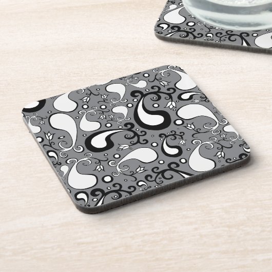 Abstract grijs en wit Tulip Paisley-patroon Onderzetter (Linkerzijde)