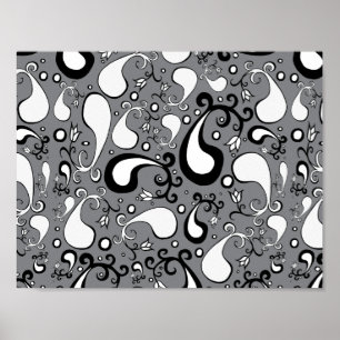 Abstract grijs en wit Tulip Paisley-patroon Poster