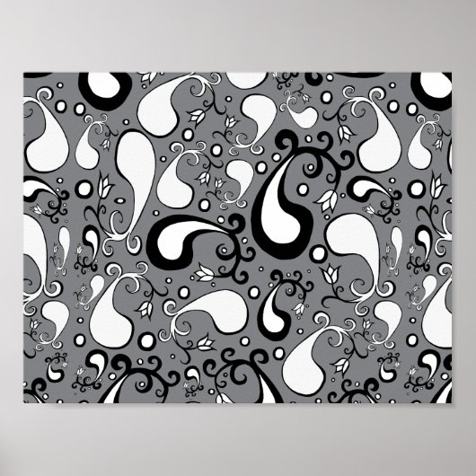 Abstract grijs en wit Tulip Paisley-patroon Poster (Voorkant)