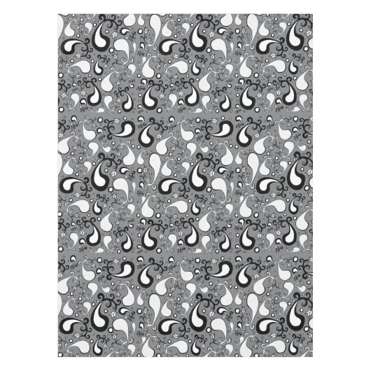 Abstract grijs en wit Tulip Paisley-patroon Tafelkleed (Voorkant)