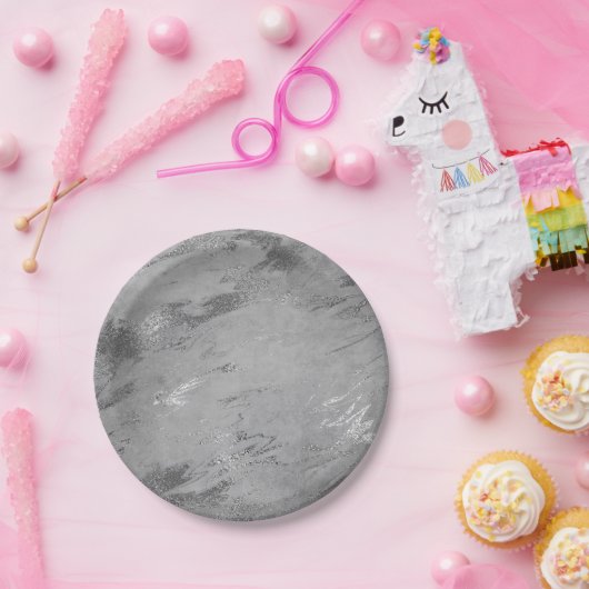 Abstract grijs grafiet Silver Marble Party Vip Papieren Bordje (Feest)
