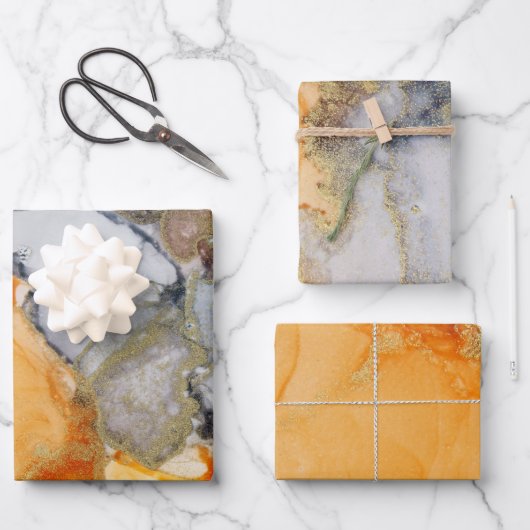 Abstract grijs Oranje-goudalcoholinkt Inpakpapier Vel (Voorkant)