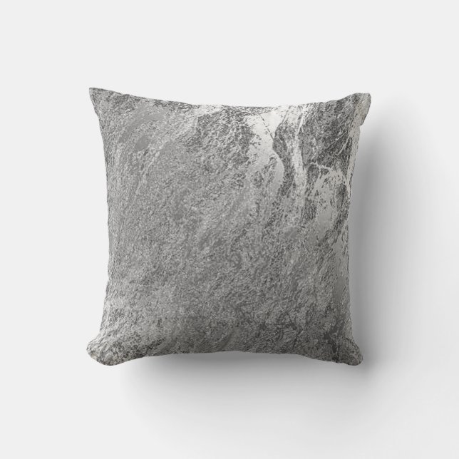 Abstract Grijs Zilver Monochrom VIP Marmeren Paste Kussen (Voorkant)