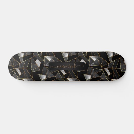 Abstract grijs, zwart en goudpatroon persoonlijk skateboard (Horizontaal)