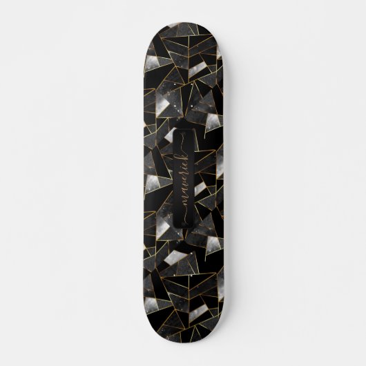 Abstract grijs, zwart en goudpatroon persoonlijk skateboard (Voorkant)