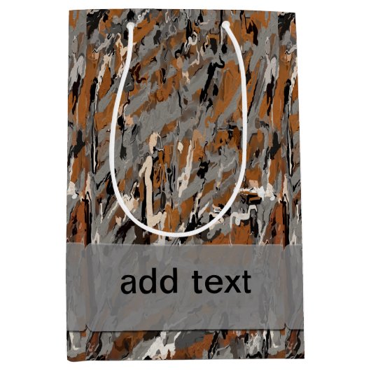 Abstract grijs, zwart en karamel medium cadeauzakje (Voorkant)