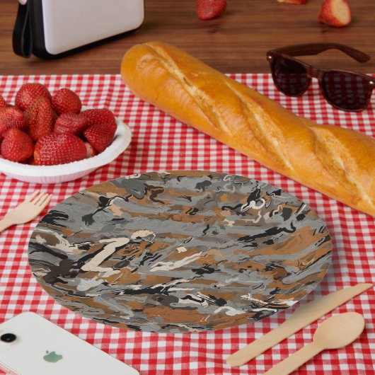 Abstract grijs, zwart en karamel papieren bordje (Picknick)