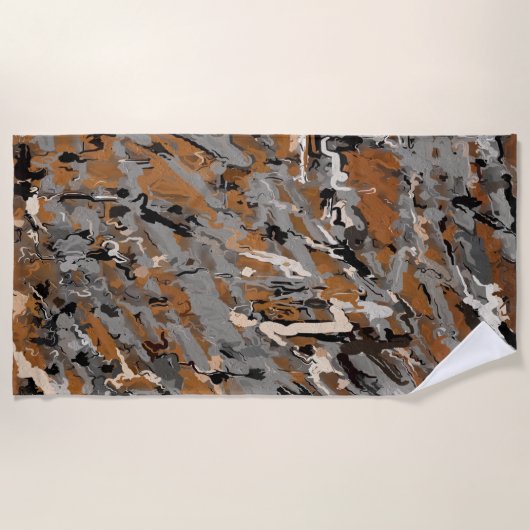 Abstract grijs, zwart en karamel strandlaken (Voorkant)