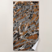 Abstract grijs, zwart en karamel strandlaken (Voorkant)