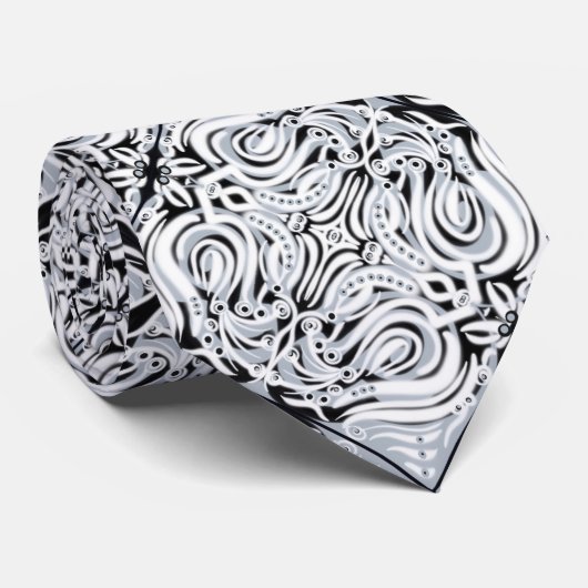 Abstract grijs zwart-wit Curvy-herhaal patroon Stropdas (Opgerold)