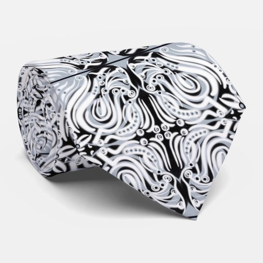 Abstract grijs zwart-wit Curvy-herhaal patroon Stropdas (Opgerold)