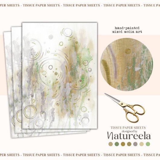 Abstract groen beige grijs decoupage tissuepapier