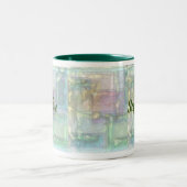 Abstract Groen Blauw Roze Emaille Look Pattern Tweekleurige Koffiemok (Center)