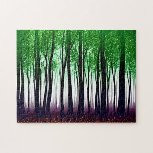 Abstract groen bos met rode bloemenbloemen legpuzzel