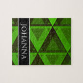 Abstract groen driehoekspatroon + aangepaste naam legpuzzel (Horizontaal)