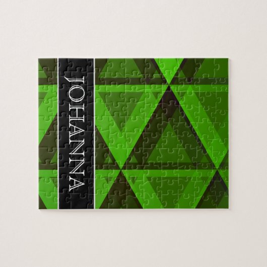Abstract groen driehoekspatroon + aangepaste naam legpuzzel (Horizontaal)