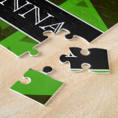 Abstract groen driehoekspatroon + aangepaste naam legpuzzel (Zijkant)