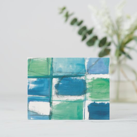 Abstract groen en blauw op wit briefkaart (Staand voorkant)