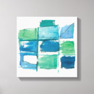 Abstract groen en blauw op wit canvas afdruk