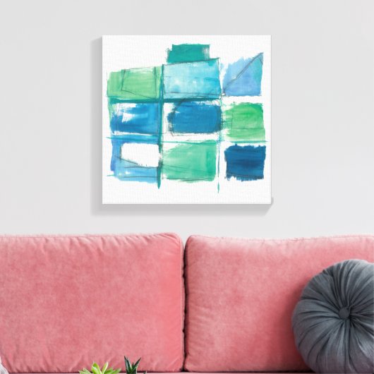 Abstract groen en blauw op wit canvas afdruk (Insitu (Woonkamer))