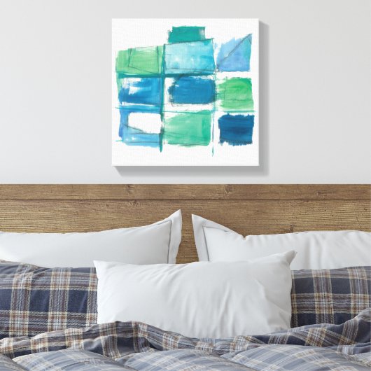 Abstract groen en blauw op wit canvas afdruk (Insitu (Slaapkamer))