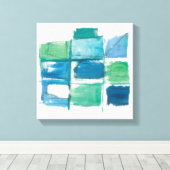 Abstract groen en blauw op wit canvas afdruk (Insitu (Houten vloer))