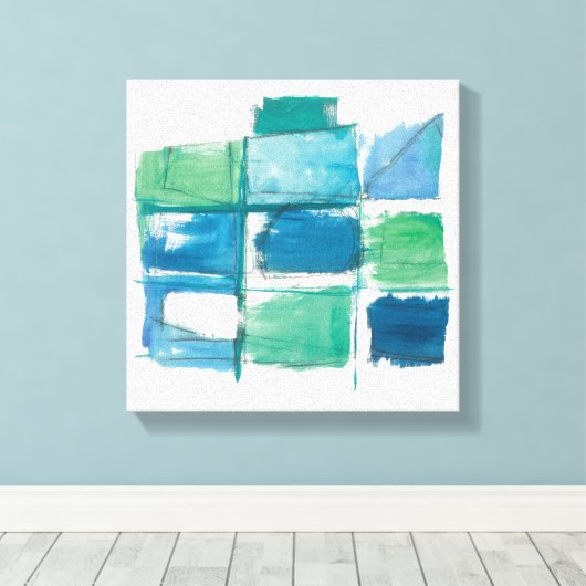 Abstract groen en blauw op wit canvas afdruk (Insitu (Houten vloer))