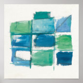 Abstract groen en blauw op wit poster (Voorkant)