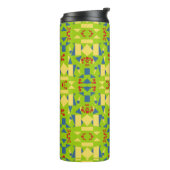 Abstract groen en blauw patroon met rode Stippen Thermosbeker (Gedraaid links)