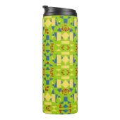 Abstract groen en blauw patroon met rode Stippen Thermosbeker (Geroteerd rechts)