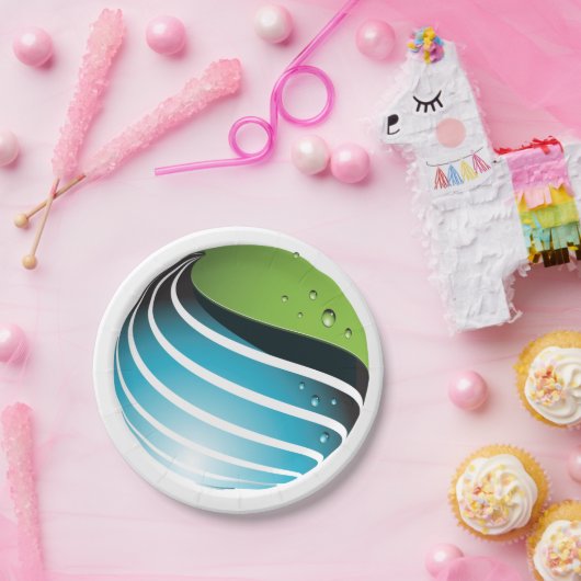 Abstract groen en blauw Wereldbol Papieren Bordje (Feest)