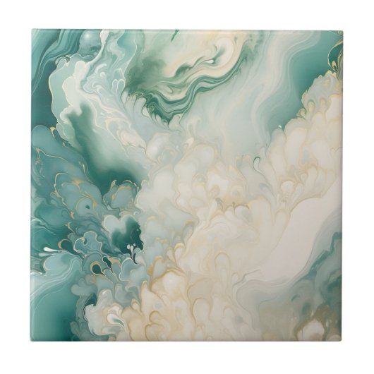 Abstract Groen en Faux Goud Waterverf Marmer Tegeltje (Voorkant)