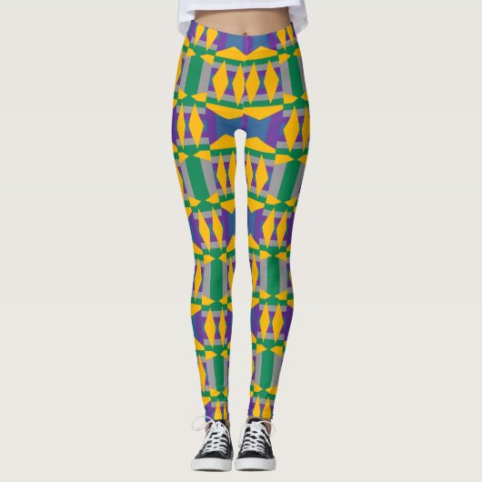 Abstract groen en geel patroon met diamanten leggings (Voorkant)