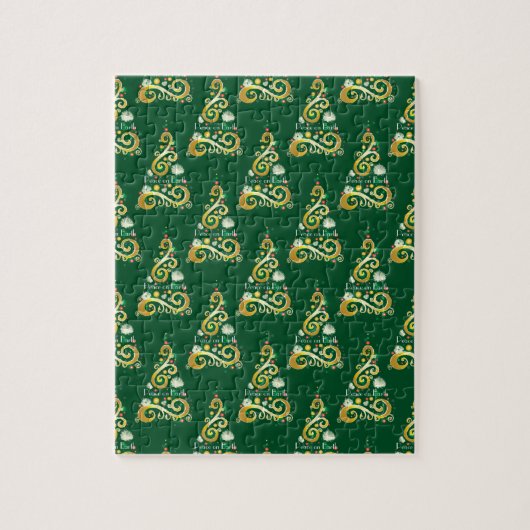 Abstract groen en goud kerstboom patroon legpuzzel (Verticaal)