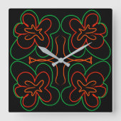 Abstract groen en oranje bloemenontwerp vierkante klok (Voorkant)