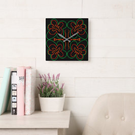 Abstract groen en oranje bloemenontwerp vierkante klok