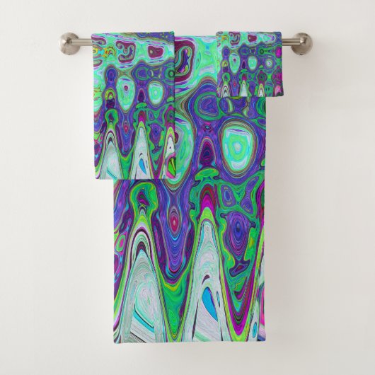 Abstract groen en paars golvend mozaïek retro bad handdoek (Insitu)