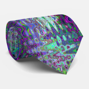Abstract groen en paars golvend mozaïek retro stropdas