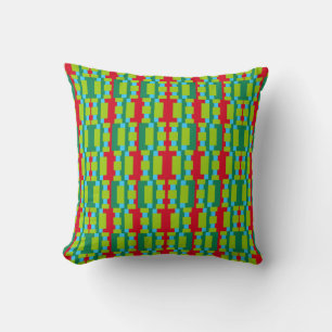 Abstract groen en rood patroon met blauwe accenten kussen