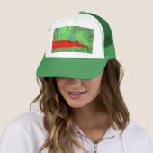 Abstract groen en rood, warm en koud ontwerp trucker pet (In situ)