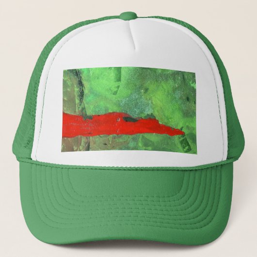 Abstract groen en rood, warm en koud ontwerp trucker pet (Voorkant)