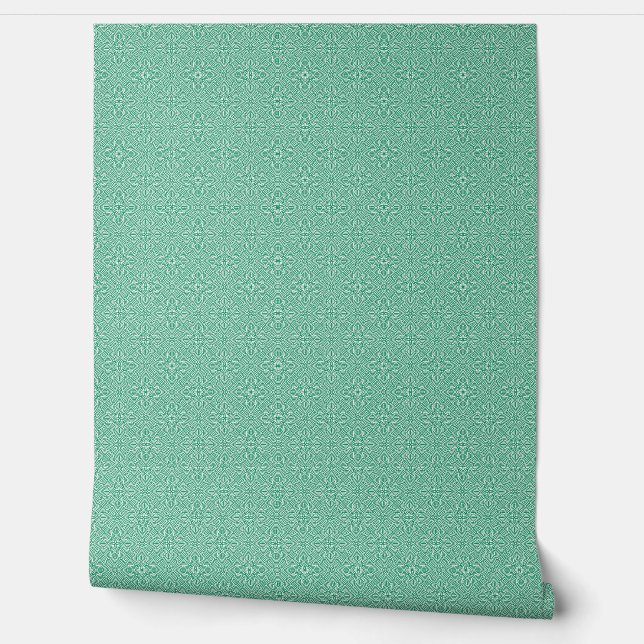abstract groen en wit patroon behang (Afrollen)